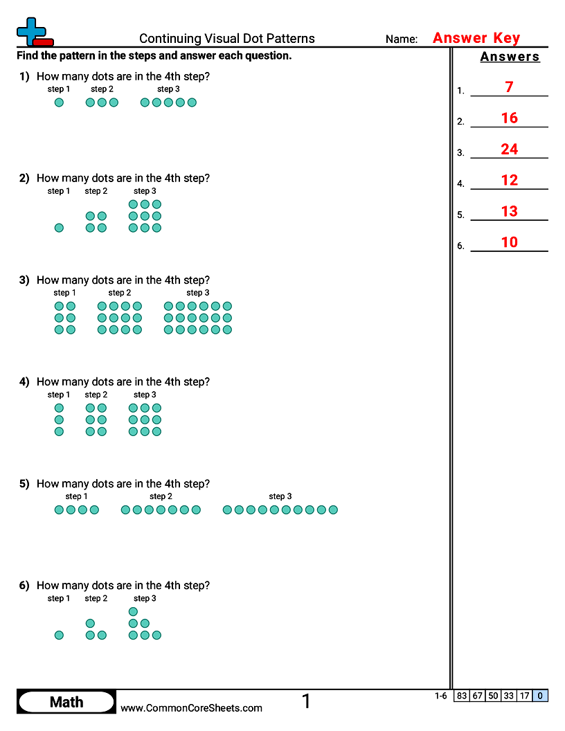 CCSS 4.OA.5 Worksheets - Continuing Visual Dot Patterns worksheet