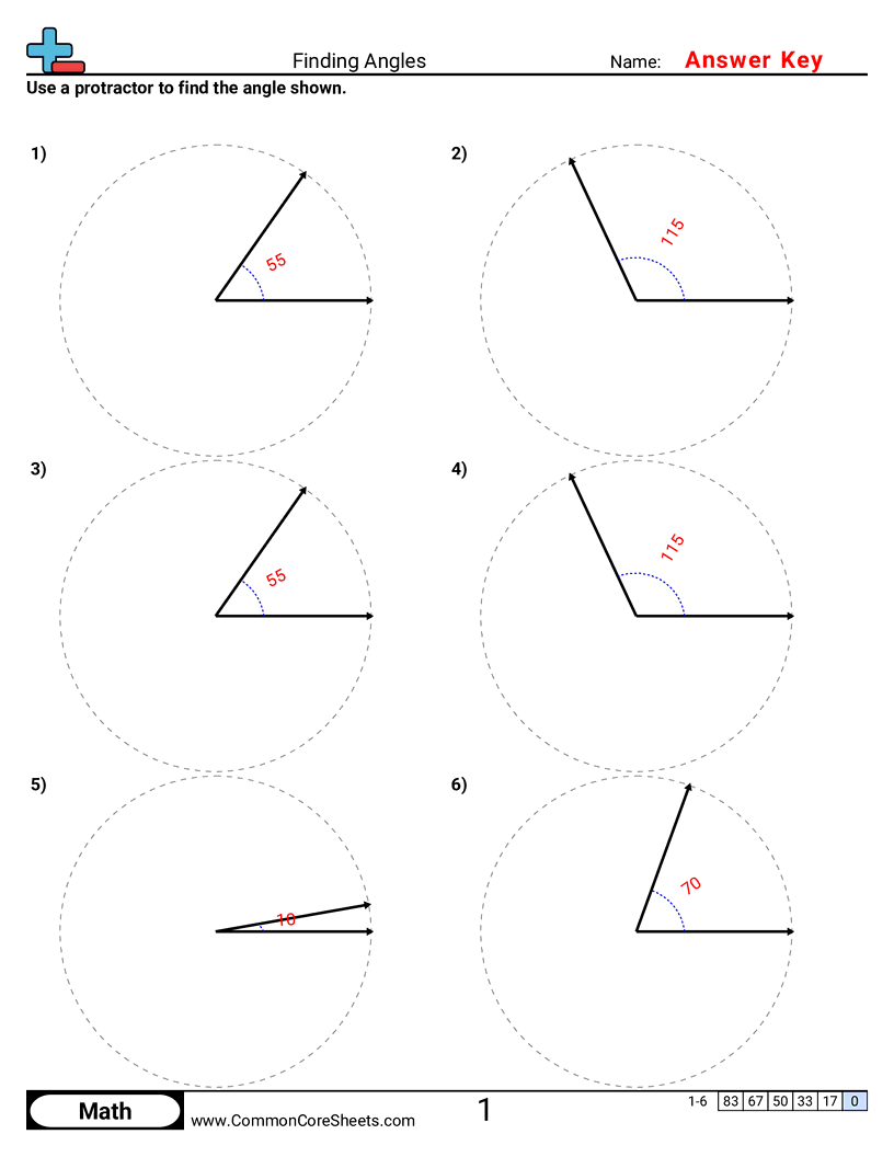 Angles Worksheets - Finding Angle (Using Protractor) worksheet
