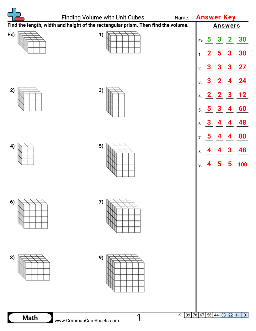 CCSS 5.MD.4 Worksheets - Finding Volume with Unit Cubes worksheet
