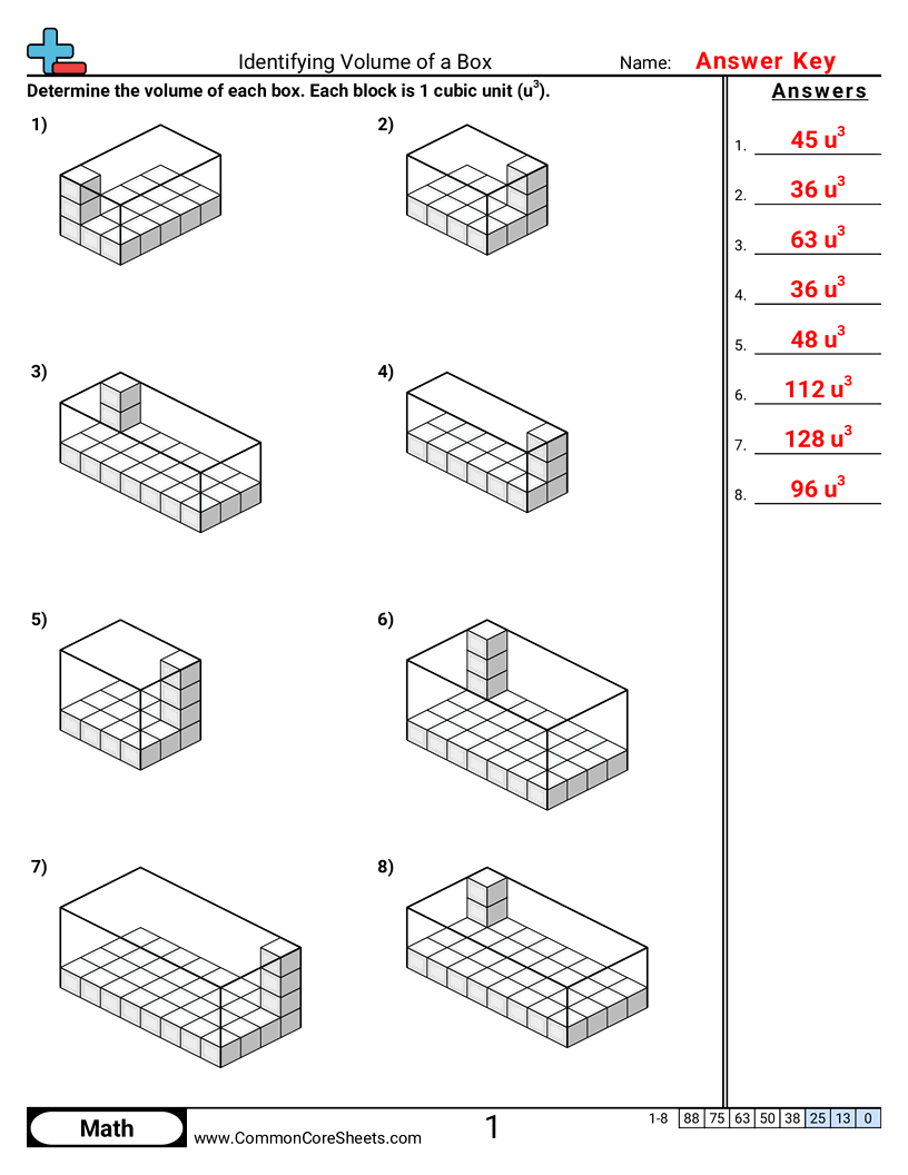 CCSS 5.MD.3B Worksheets - Identifying Volume of a Box worksheet
