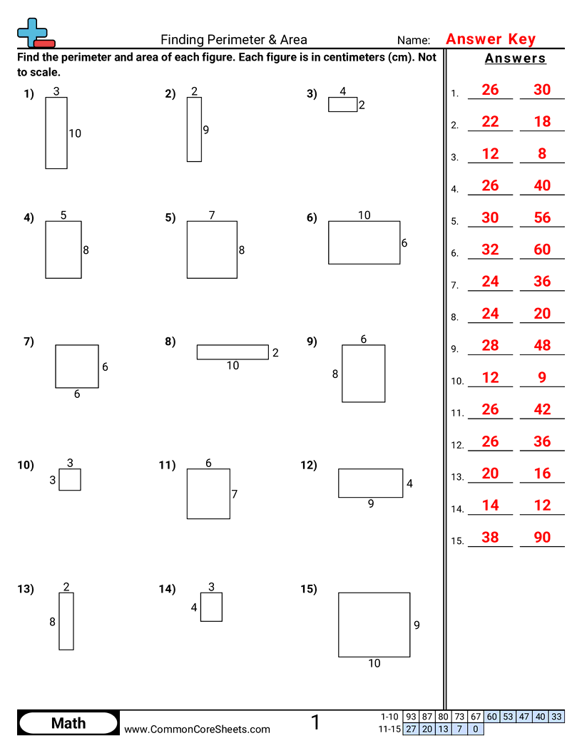 CCSS 4.MD.3 Worksheets - Quadrilaterals (Area and Perimeter) worksheet