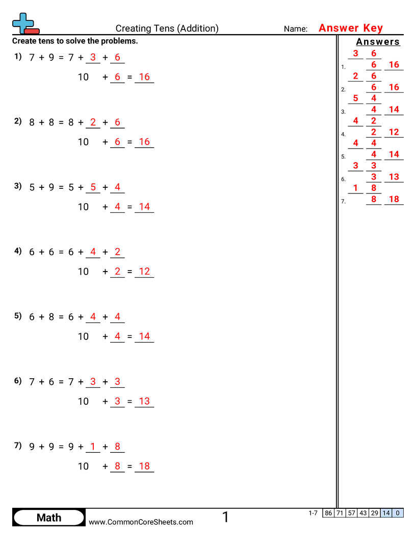 CCSS 1.OA.6 Worksheets - Creating Tens worksheet