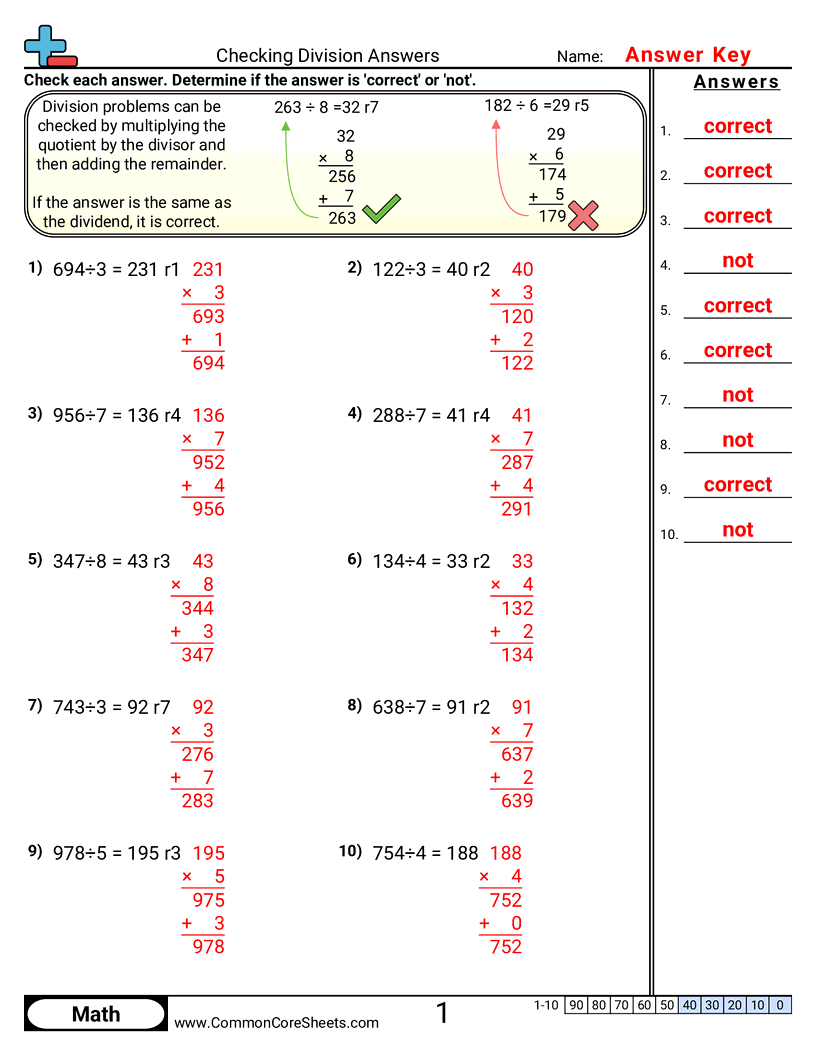 Checking Division Answers worksheet preview
