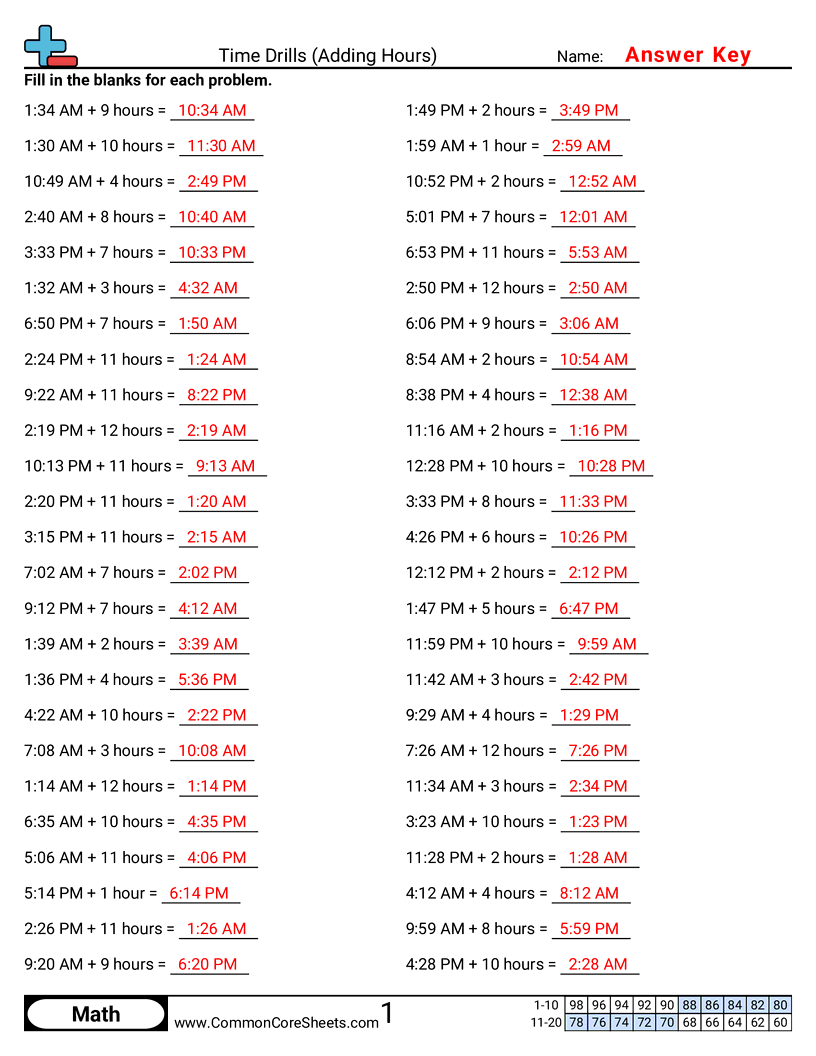 Adding Hours worksheet preview