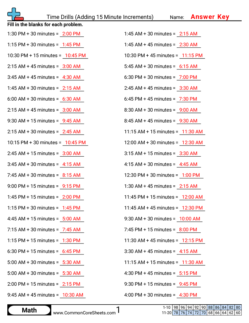 Adding Minutes worksheet preview