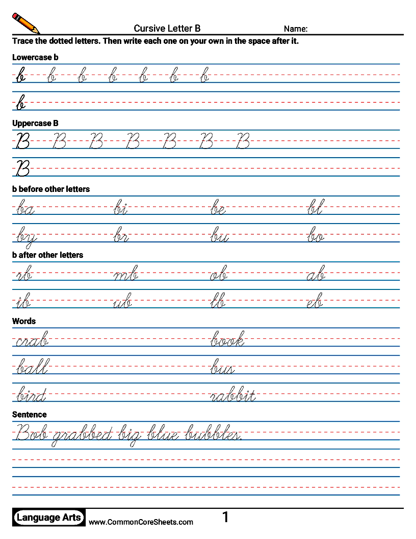Cursive Writing Worksheets - Cursive Letter B worksheet