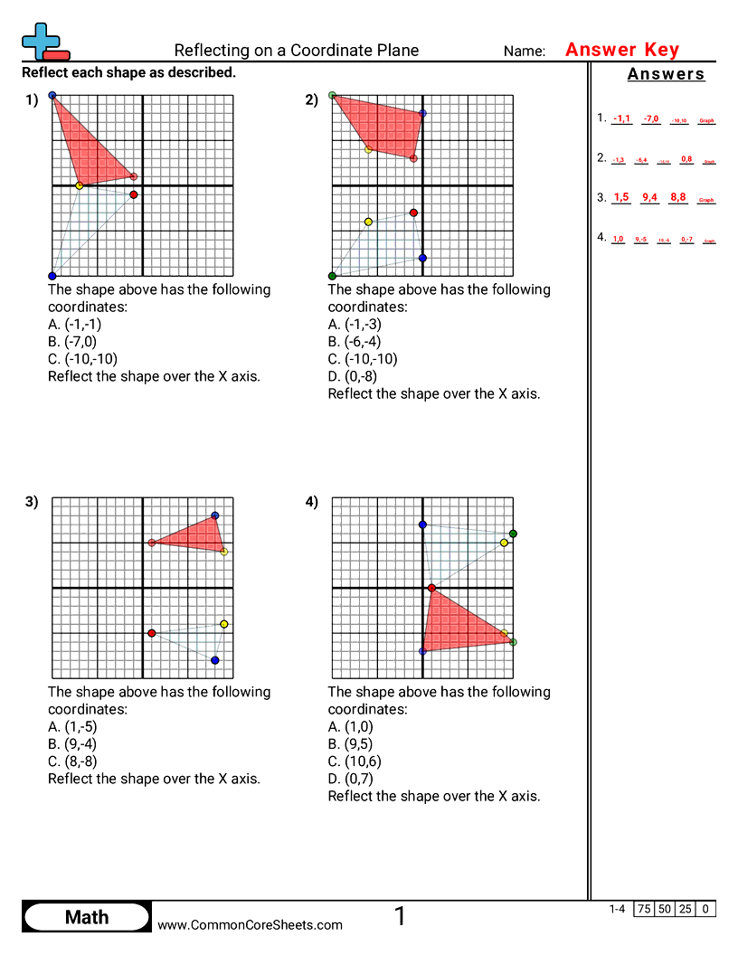Reflecting on Coordinate Plane worksheet preview