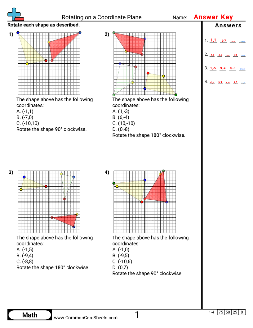 Rotating on Coordinate Plane worksheet preview