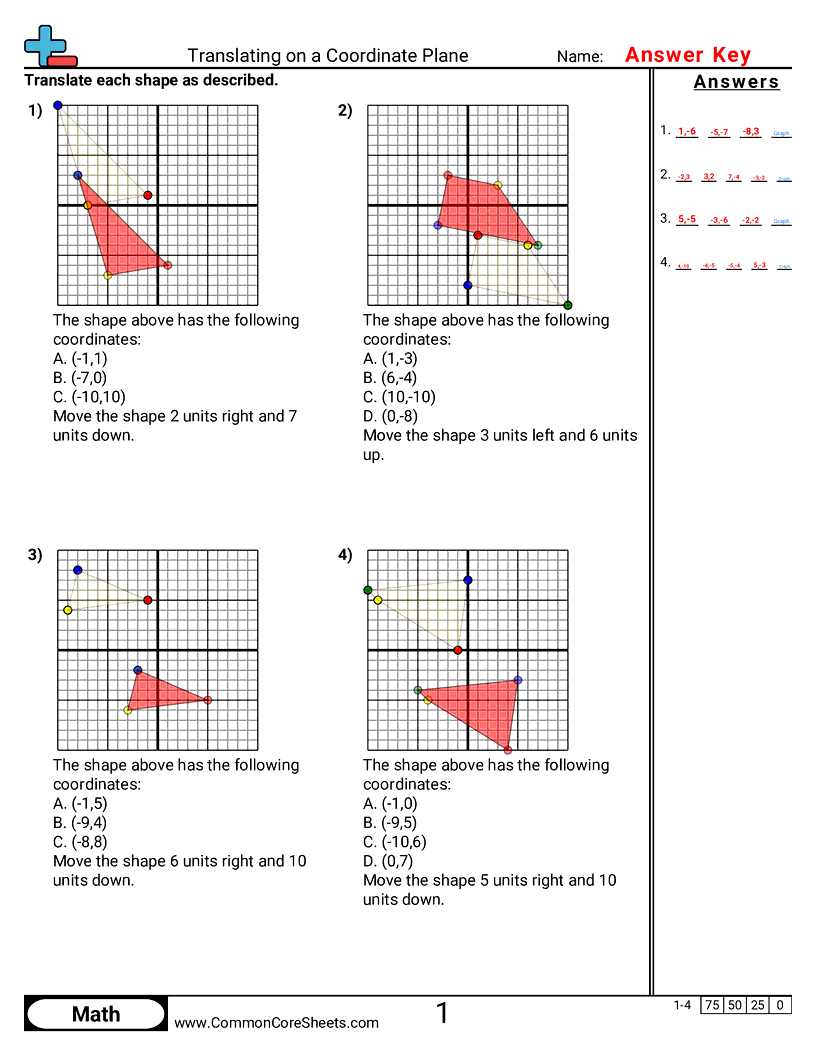 Translating on Coordinate Plane worksheet preview