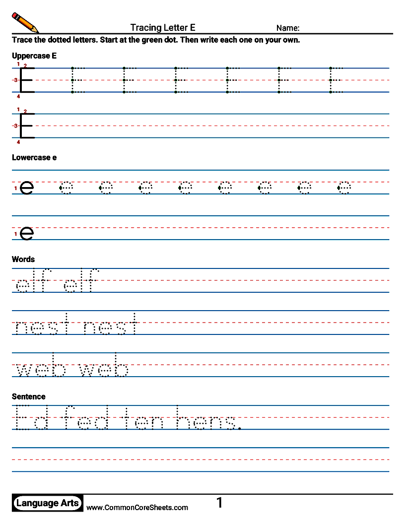 Handwriting Worksheets - Tracing Letter E worksheet
