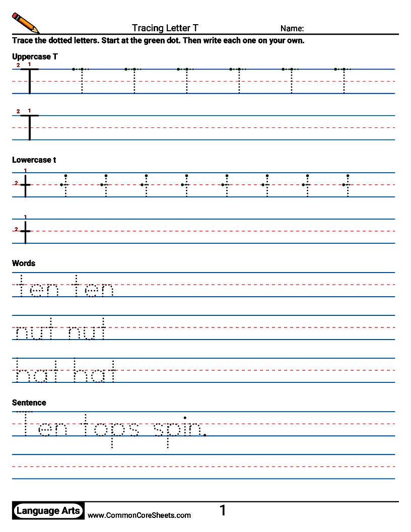 Handwriting Worksheets - Tracing Letter T worksheet