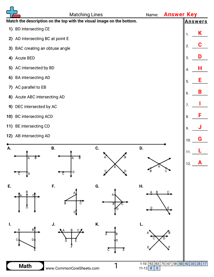Matching Lines worksheet preview