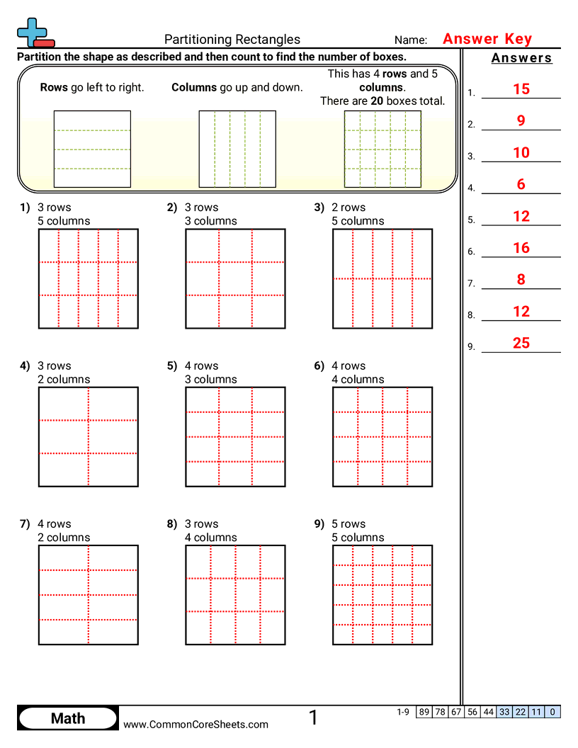 Multiplication Worksheets - Partitioning Rectangles worksheet