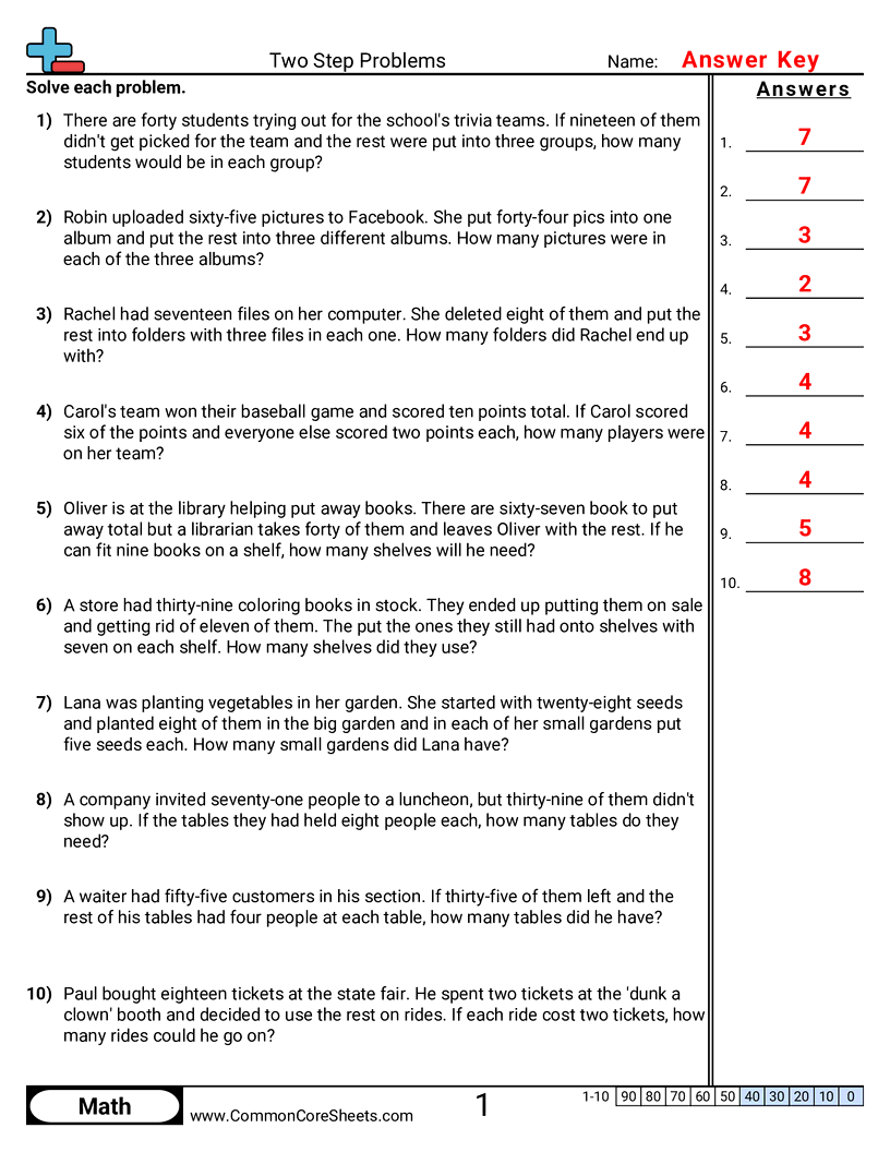 CCSS 3.OA.8 Worksheets - Subtract & Divide worksheet