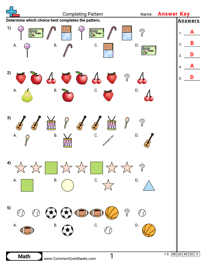 CCSS 4.OA.5 Worksheets - Continuing Patterns (Visual) worksheet