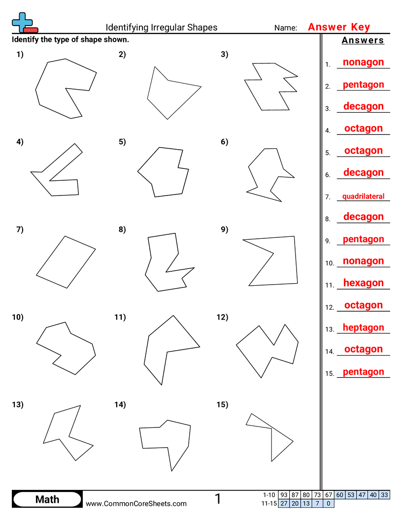 Shapes Worksheets - Irregular Shapes (4,5,6,7,8,9 & 10 sides) worksheet