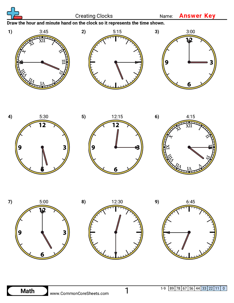 Time Worksheets - Creating Clocks (15 Minute Increments) worksheet