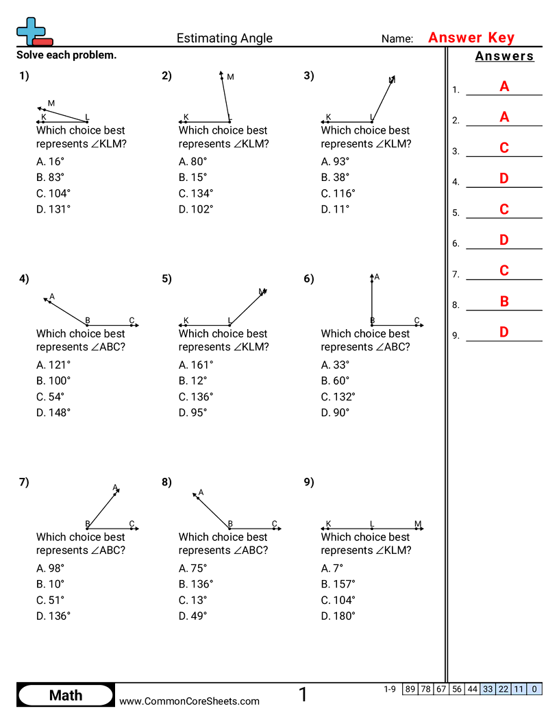 Angles Worksheets - Angle Estimation worksheet